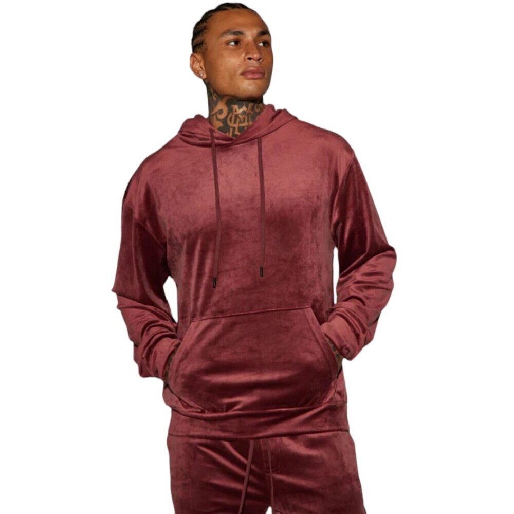 Mason Velour Pullover Hoodie Sweater Maroon Men's